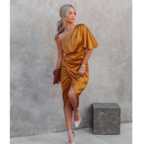 NWT One Shoulder Ruched Satin Dress - Picture 2 of 2